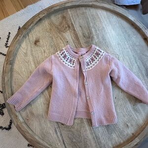 La Coqueta Pink Kids Cardigan with Floral Embroidery
